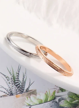 本命年马年韩版细磨砂戒指 玫瑰金压砂情侣男女三生三世钛钢对戒