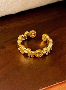 沙金饰品马年本命年小马铜币戒指女小众设计感指戒轻奢高级感指环