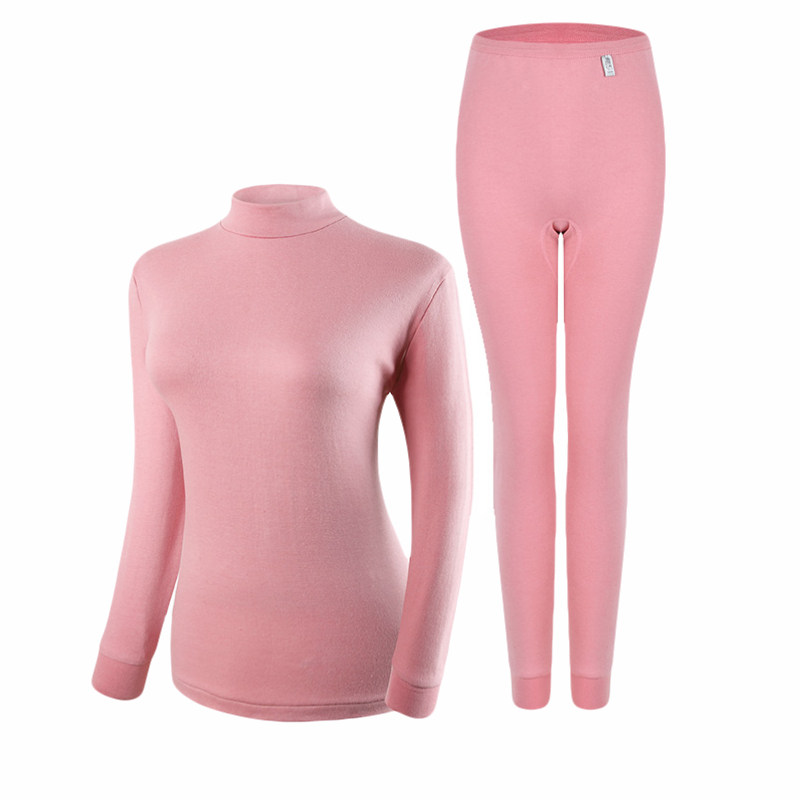 宜而爽女士纯棉半高领秋衣秋裤套装大码基础打底棉毛衫女保暖内衣 - 图3