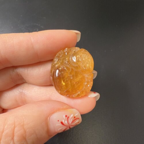 G67碧玺老碧玺老物吊坠黄色雕刻雕件老工艺珍品双桃寿桃蝙蝠灵兽 - 图3