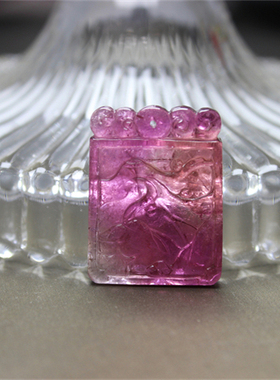 F610碧玺吊坠山水牌子宝石饰品立体红碧玺寓意好亭台楼阁远山