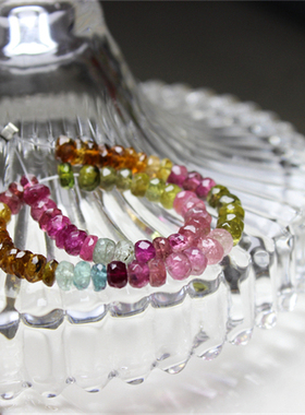 F630碧玺 老坑老料 刻面切面 车轮算盘珠 手链 彩虹 多色 配珠