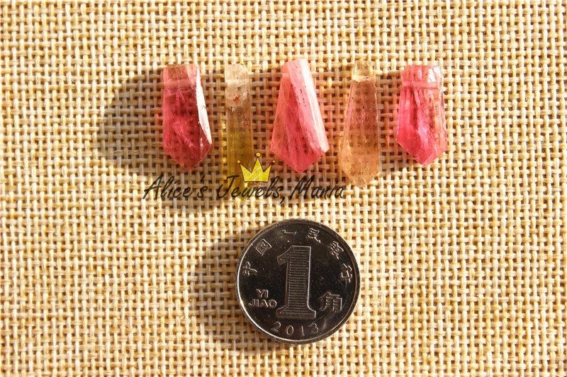 JJ9特惠碧玺5颗5枚一组巴西全净粉红鲜艳高品质有孔吊坠DIY现货 - 图1