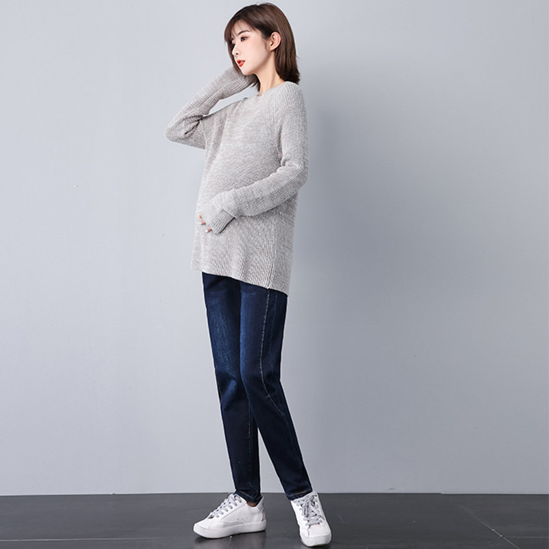 孕妇春秋季外穿老爹洋气潮妈牛仔裤 十月坊孕妇打底裤