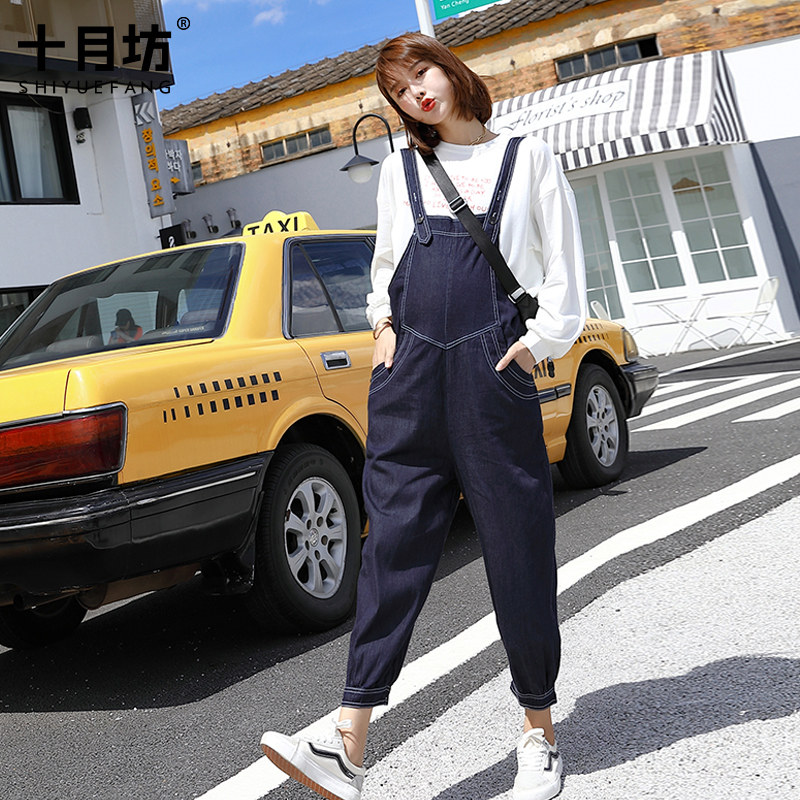 孕妇背带裤子宽松春秋季外穿牛仔裤 十月坊孕妇打底裤