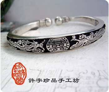 ການປັບແຕ່ງ Dongfang Haitang---Dragon and Phoenix Silver Beads Embossed Bracelet---Xu Zi Treasures Agent