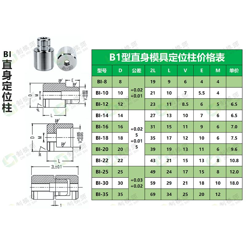 定位柱：AI/Bi高精密模具定位器精密导柱导套圆形零度直导柱定位,淘宝优惠券,粉丝福利购,淘宝优惠卷