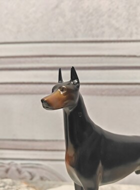 铜配瓷美式复古杜宾犬摆件客厅玄关装饰品家居工艺品桌面摆件