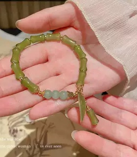 高档正品竹节玉手链纯银镀K金手镯气质优雅钻石网红爆款玉手饰