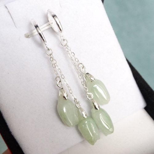 仙韵新款天然翡翠纯银玉兰花耳圈好运常伴玉耳坠显气质玉石耳饰 - 图1