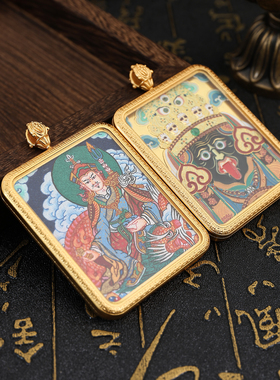 莲花生大师唐卡吊坠纯手绘金色