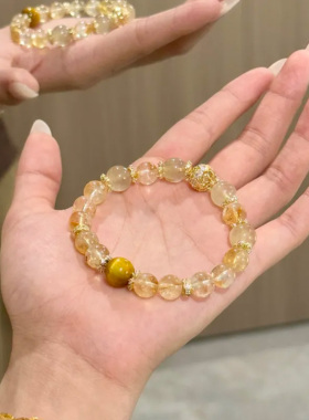 天然黄塔晶手串女绿幽灵巴西黄发晶水晶高颜值招财单圈设计款手串