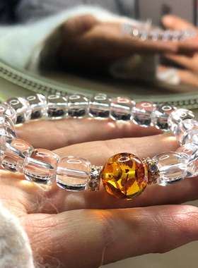 情侣白水晶中国风花珀手链老型珠