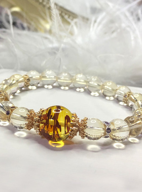 女黄水晶简约蜜蜡花珀手链