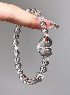 东海白水晶手链女双层爱心叠戴