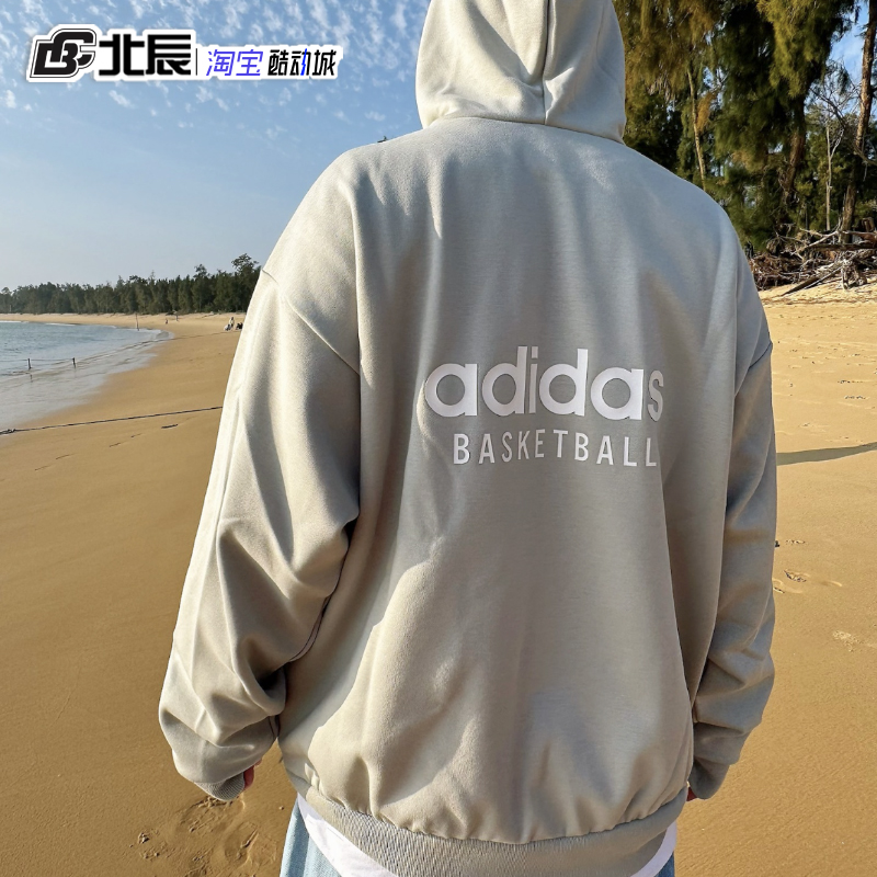 Adidas三叶草男女卫衣BASKETBALL潮流宽松连帽运动套头衫IA3439-图0