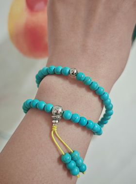花道语阁藏式民族风优化绿松石佛珠念珠双圈手链藏式禅意文玩配饰