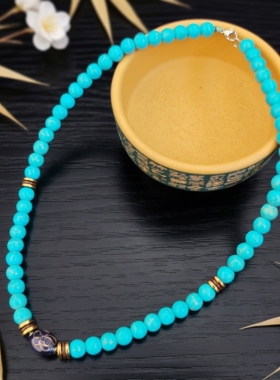 原创优化绿松石项链女小众设计感波西米亚绿松石锁骨链新中式国风