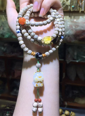 花道语阁原生态黄金籽星月菩提手串迷你多圈女款原创手链炭烧复古