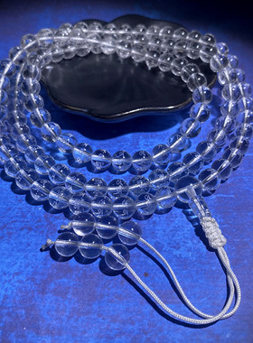 天然白水晶手链经文珠刻字108颗佛珠手串念珠手持金刚萨埵修法专