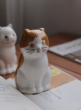 Hi Lovely.出口单手绘猫咪陶瓷花瓶笔筒收纳桶