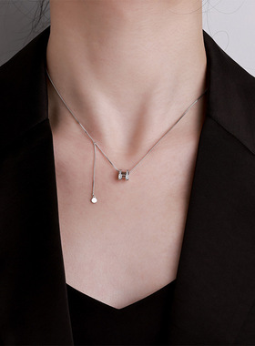 法式百搭高级感s925纯银项链女小众设计感ins风轻奢H字母毛衣链