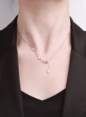 闪亮轻奢小众流苏蝴蝶莫桑项链2025女式时尚饰品纯银高级感锁骨链