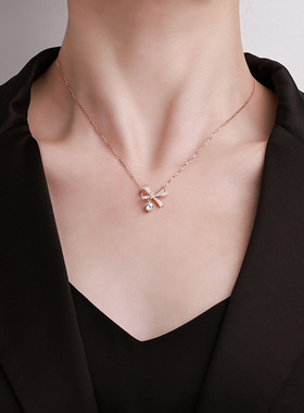 莫桑石蝴蝶结项链女小众轻奢高级感s925纯银名媛气质镶钻2025款