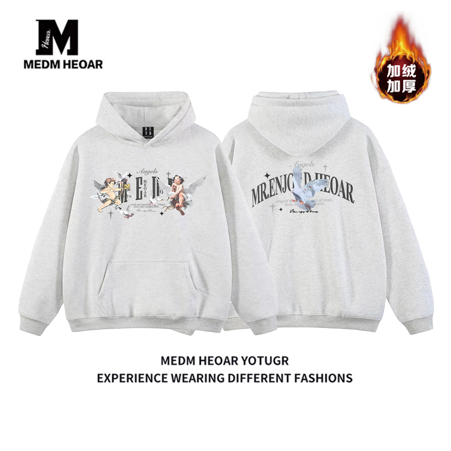 MEDM HEOAR“天使系列”和平鸽连帽衫卫衣男女国潮秋冬季情侣外套 - 图3