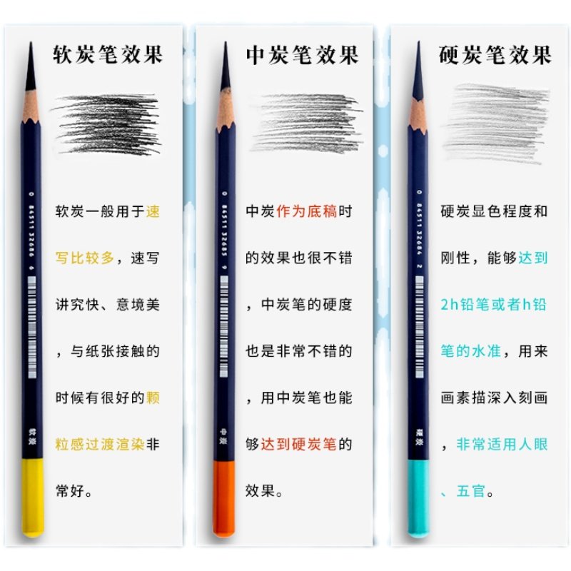 日本樱花炭笔素描碳笔套装美术生专用软碳中性硬速写绘画炭画铅笔,淘宝优惠券,粉丝福利购,淘宝优惠卷