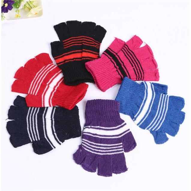 韩版儿童冬季女加绒针织保暖半指手套男半截办公露指学生写字手套,淘宝优惠券,粉丝福利购,淘宝优惠卷