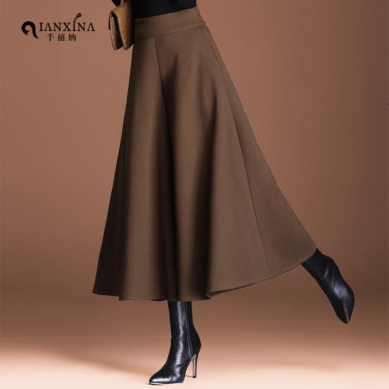 毛呢裤子女冬高腰显瘦气质宽松裙裤 千禧纳休闲裤