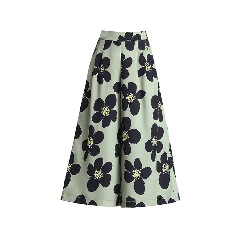 花色夏薄款高腰宽松垂感显瘦阔腿裤 千禧纳休闲裤