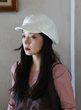 柔軟」手感好高品质白色复古八角帽贝雷帽子女秋显脸小云朵报童帽
