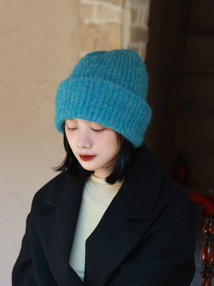 显白湖水蓝二件套帽子围巾冬季保暖宽松大版毛线帽针织保暖围巾女,淘宝优惠券,粉丝福利购,淘宝优惠卷