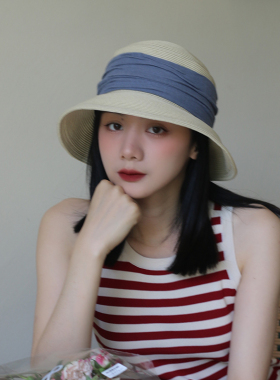 高档夏季大檐帽顶褶皱遮阳帽草帽