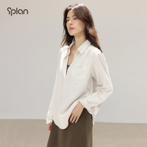 SPLAN轻运动简约老钱风透气轻盈气质女士衬衫宽松翻领高级感长袖 - 图1