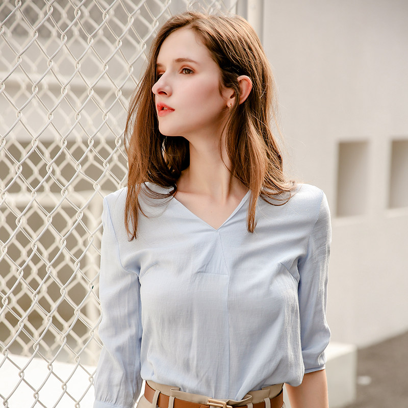 简朵秋季新款百搭套头舒适女上衣 简朵T恤