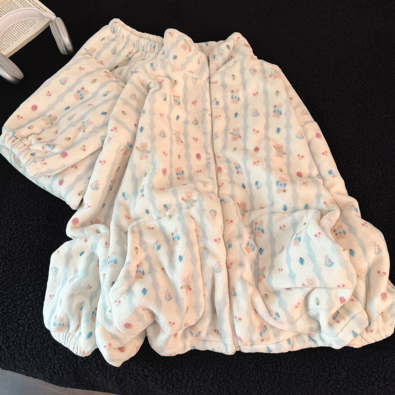 珊瑚绒睡衣女秋冬季加厚保暖2025新款甜美可爱法兰绒家居服套装 - 图1