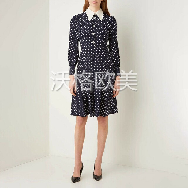 Vogel British LKB ຍີ່ຫໍ້ໃຫມ່ໃນພາກຮຽນ spring ແລະ summer temperament peak collar retro polka dot ພິມເພັດປຸ່ມເພັດ elegant dresses elegant