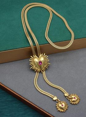 中古vintage饰品经典百搭可调节毛衣链轻奢复古爱心耳钉项链套装