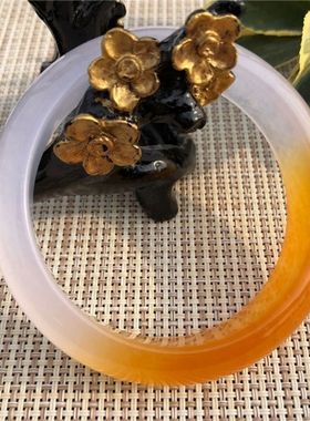 天然飘花黄翡缅甸旺夫玉手镯