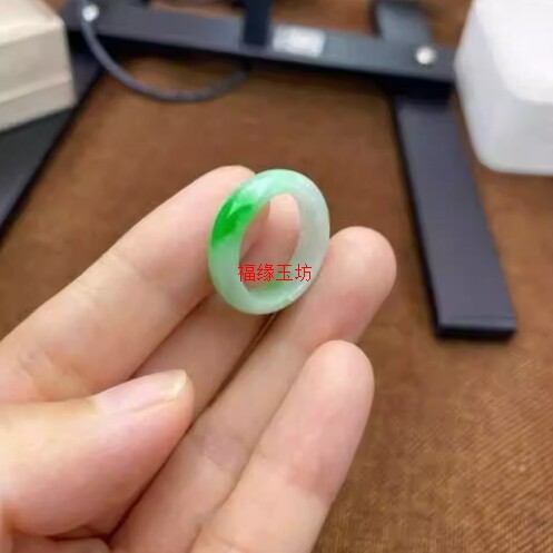 Jade green ring Myanmar old pit material ring