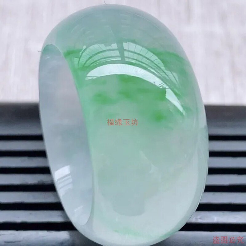 Fine ice type jadeite ring with floating flowers, Burmese jade ring, same style jade bracelet for men and women