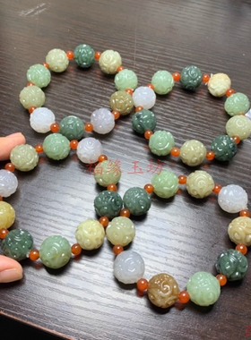 天然和田玉回纹珠文玩手链