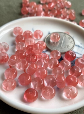精品天然西瓜晶8*5mm算盘珠散珠隔片隔珠DIY手链项链配件饰品配饰