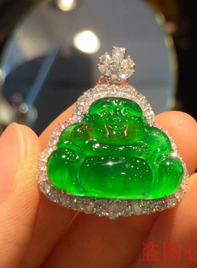 冰种翡翠缅甸正阳绿佛公吊坠