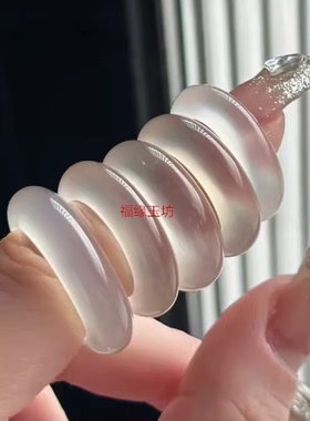 时尚玉石冰透胖圆玛瑙玉髓戒指女轮胎宽尾戒圈香槟白月光情侣素圈