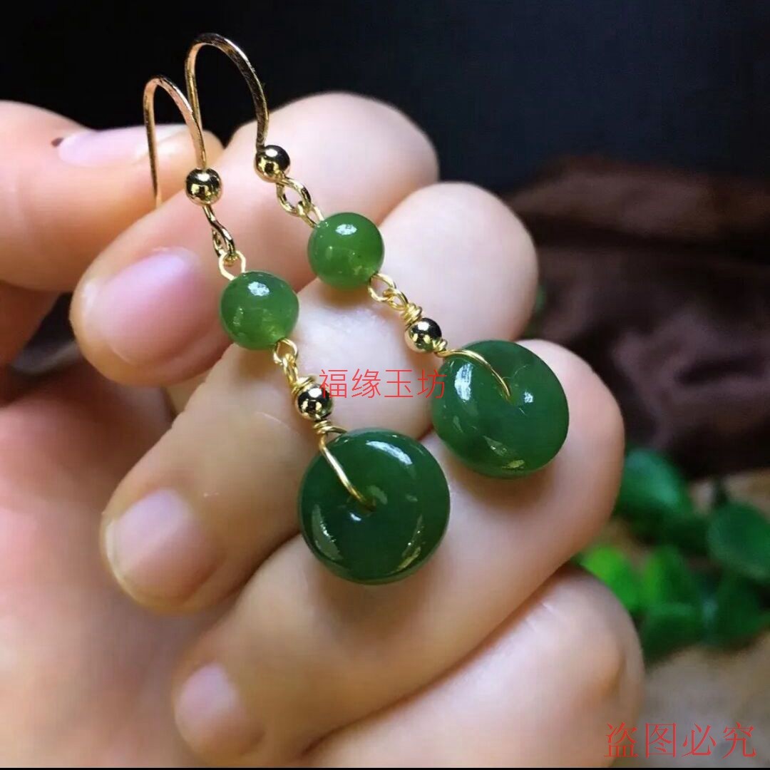 精品和田玉碧玉平安扣耳线耳坠玫瑰金菠菜绿蛋面耳饰耳钩招财礼物,淘宝优惠券,粉丝福利购,淘宝优惠卷
