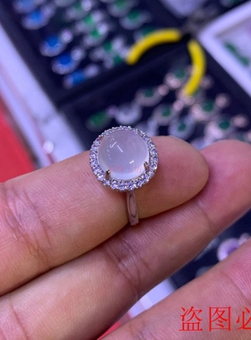 女冰种银镀18k金蛋面A货白色戒指